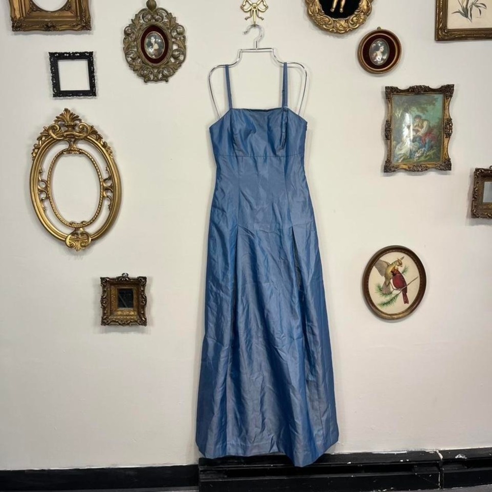 Express Blue Satin Slip Dress Spaghetti Straps Maxi Y2K Size 1/2